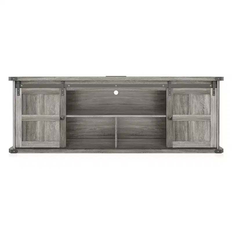 Meuble TV de 70 po pour téléviseurs de 75 po, centre de divertissement de style rustique avec portes coulissantes de grange et armoires de rangement, table console TV média moderne