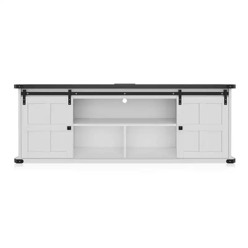 Meuble TV de 70 po pour téléviseurs de 75 po, centre de divertissement de style rustique avec portes coulissantes de grange et armoires de rangement, table console TV média moderne
