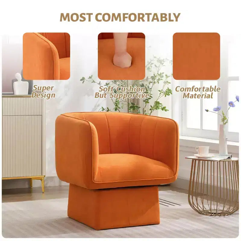 GustoWave Fauteuil d'appoint pivotant moderne 360, fauteuil pivotant rond avec coussin large, fauteuils de canapé en tissu velours moelleux
