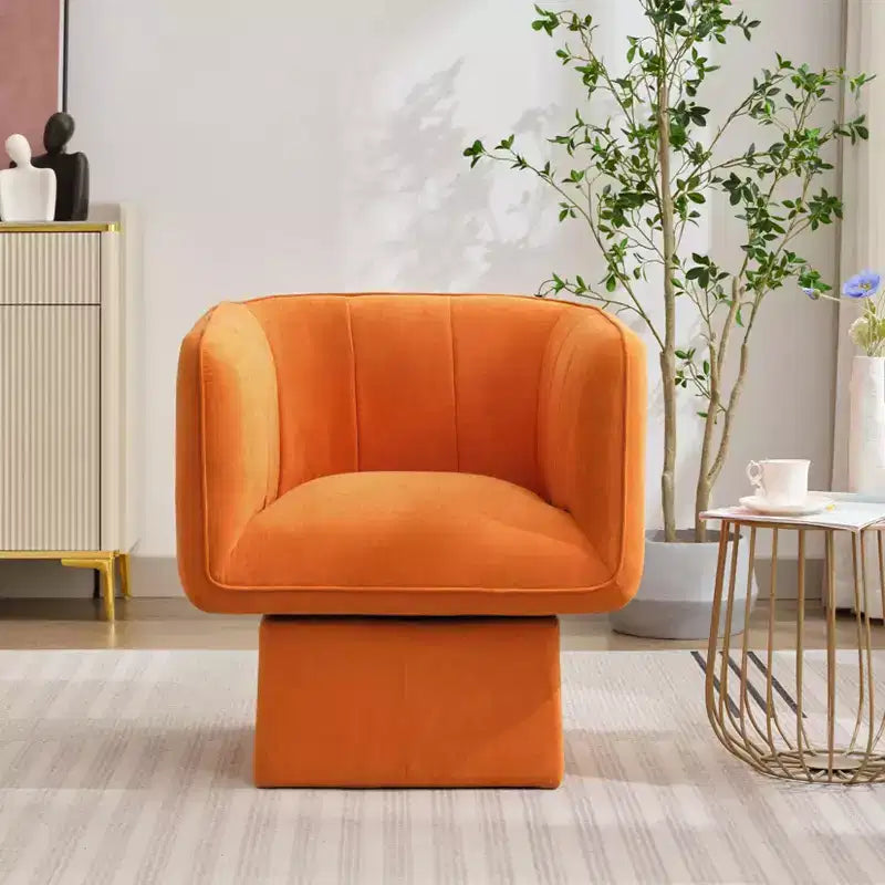 GustoWave Fauteuil d'appoint pivotant moderne 360, fauteuil pivotant rond avec coussin large, fauteuils de canapé en tissu velours moelleux