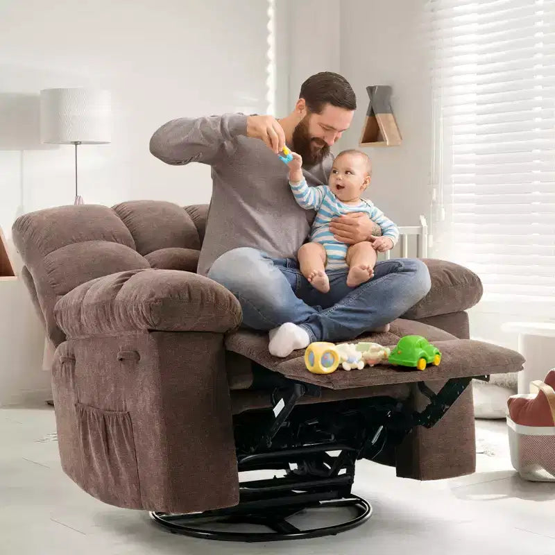 Fauteuil inclinable pivotant surdimensionné GUSTOWAVE pour adulte, inclinable manuel pivotant à 360°, canapé inclinable confortable en tissu doux