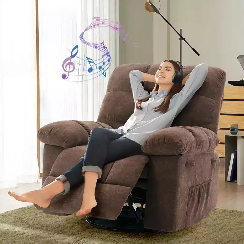 Fauteuil inclinable pivotant surdimensionné GUSTOWAVE pour adulte, inclinable manuel pivotant à 360°, canapé inclinable confortable en tissu doux