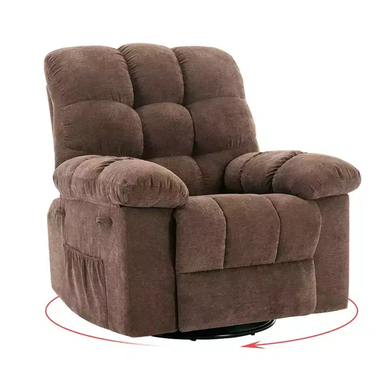 Fauteuil inclinable pivotant surdimensionné GUSTOWAVE pour adulte, inclinable manuel pivotant à 360°, canapé inclinable confortable en tissu doux