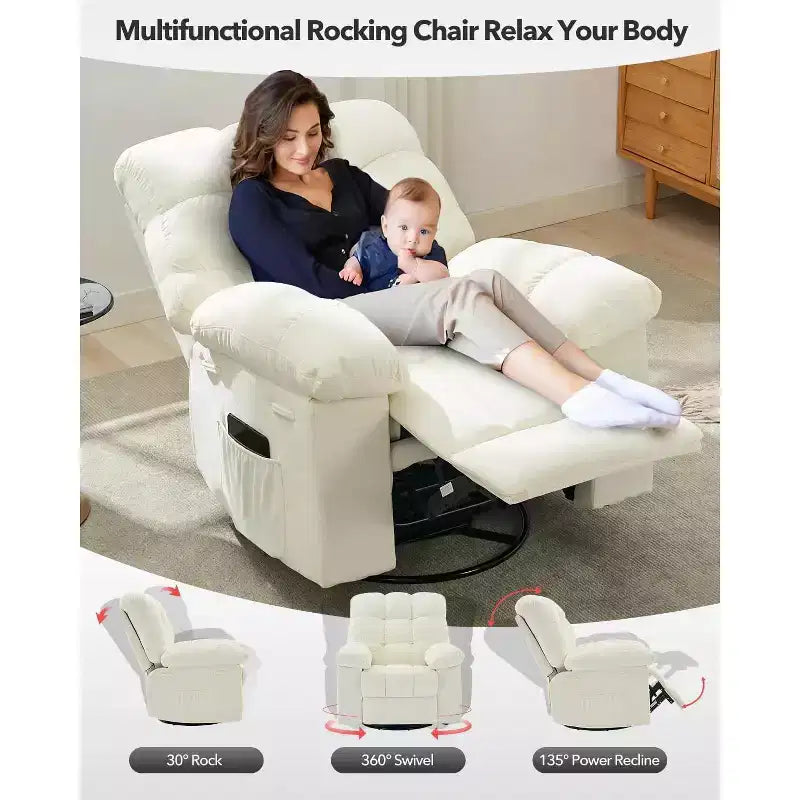 Fauteuil inclinable pivotant surdimensionné GUSTOWAVE pour adulte, inclinable manuel pivotant à 360°, canapé inclinable confortable en tissu doux