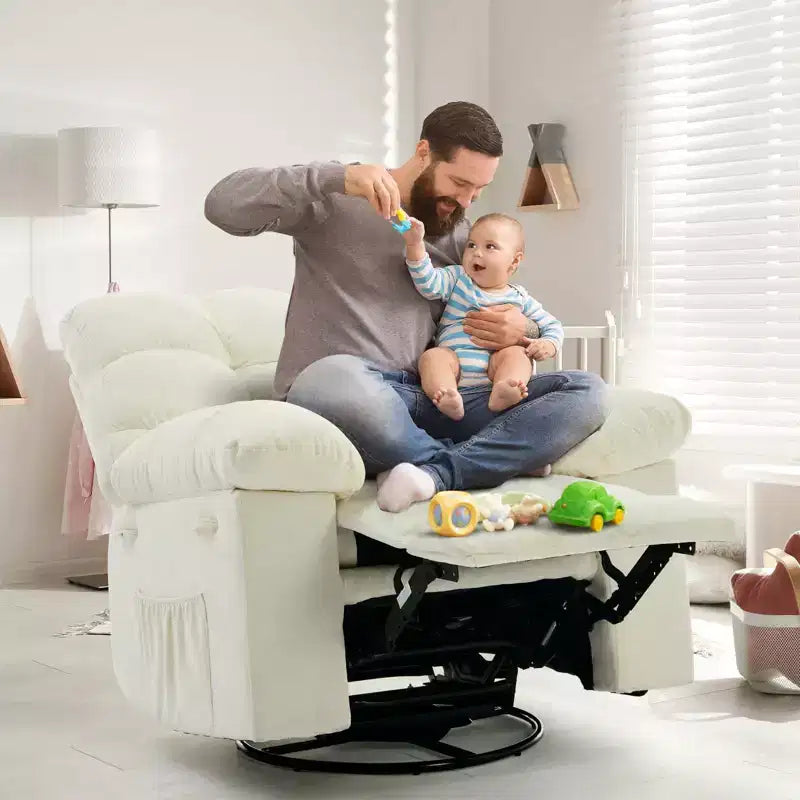 Fauteuil inclinable pivotant surdimensionné GUSTOWAVE pour adulte, inclinable manuel pivotant à 360°, canapé inclinable confortable en tissu doux