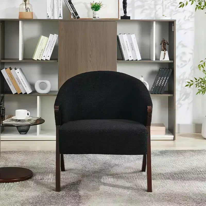 Mid-Century Accent Chair, Teddy Velvet, Linen, PU Leather with Wood Frame1pc
