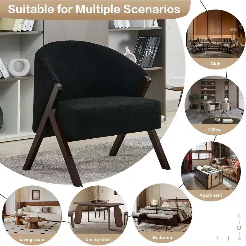Mid-Century Accent Chair, Teddy Velvet, Linen, PU Leather with Wood Frame1pc
