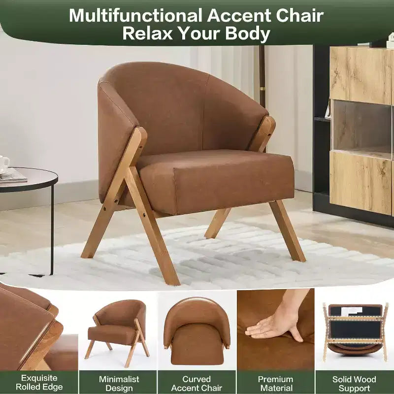 Mid-Century Accent Chair, Teddy Velvet, Linen, PU Leather with Wood Frame1pc