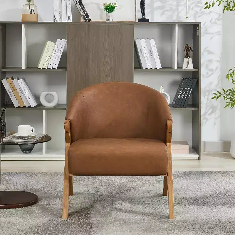 Mid-Century Accent Chair, Teddy Velvet, Linen, PU Leather with Wood Frame1pc