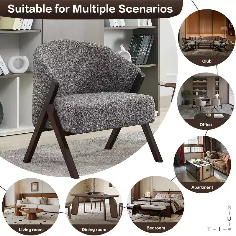 Mid-Century Accent Chair, Teddy Velvet, Linen, PU Leather with Wood Frame1pc