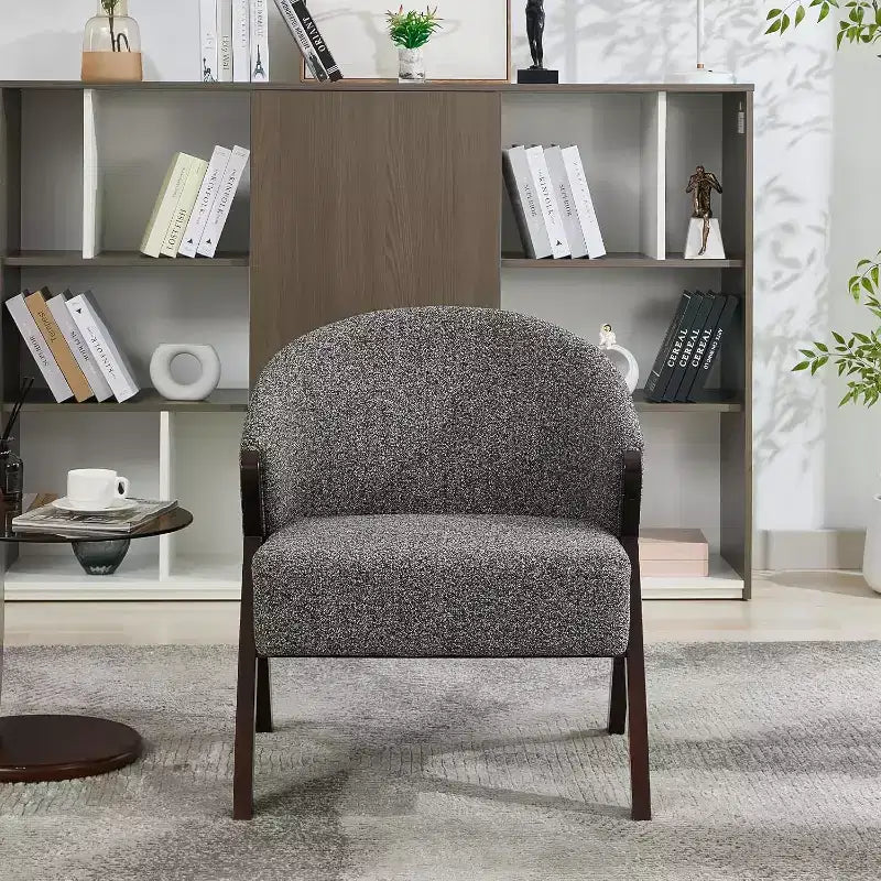 Mid-Century Accent Chair, Teddy Velvet, Linen, PU Leather with Wood Frame1pc