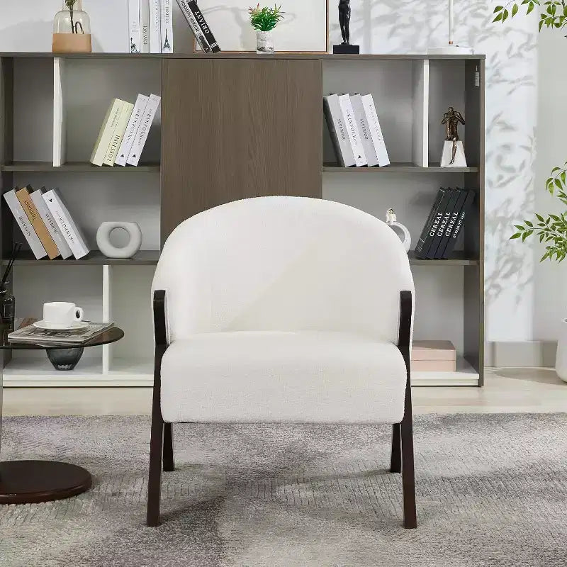Mid-Century Accent Chair, Teddy Velvet, Linen, PU Leather with Wood Frame1pc
