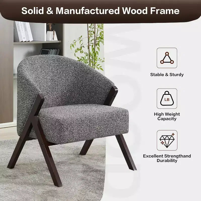 Mid-Century Accent Chair, Teddy Velvet, Linen, PU Leather with Wood Frame1pc