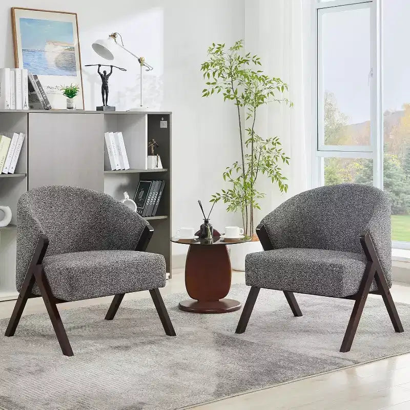 Mid-Century Accent Chair, Teddy Velvet, Linen, PU Leather with Wood Frame1pc