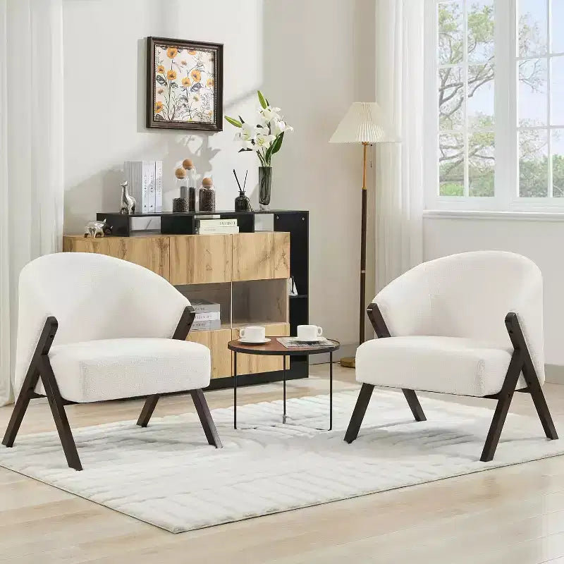 Mid-Century Accent Chair, Teddy Velvet, Linen, PU Leather with Wood Frame1pc