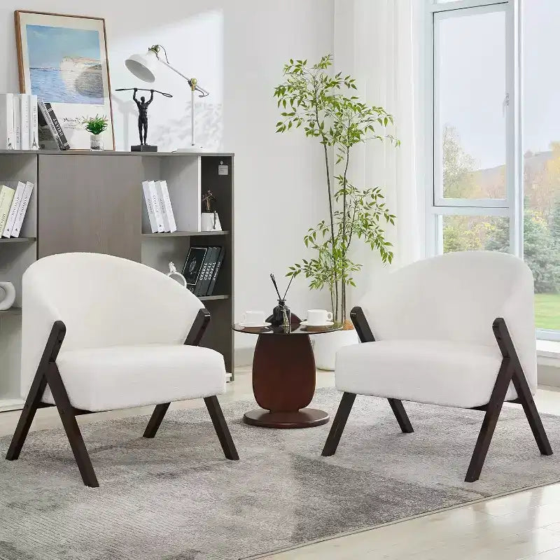 Mid-Century Accent Chair, Teddy Velvet, Linen, PU Leather with Wood Frame1pc