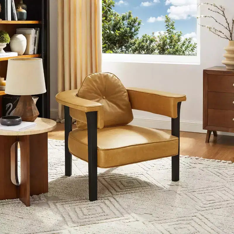Chaise en cuir Art Leon avec cadre en frêne