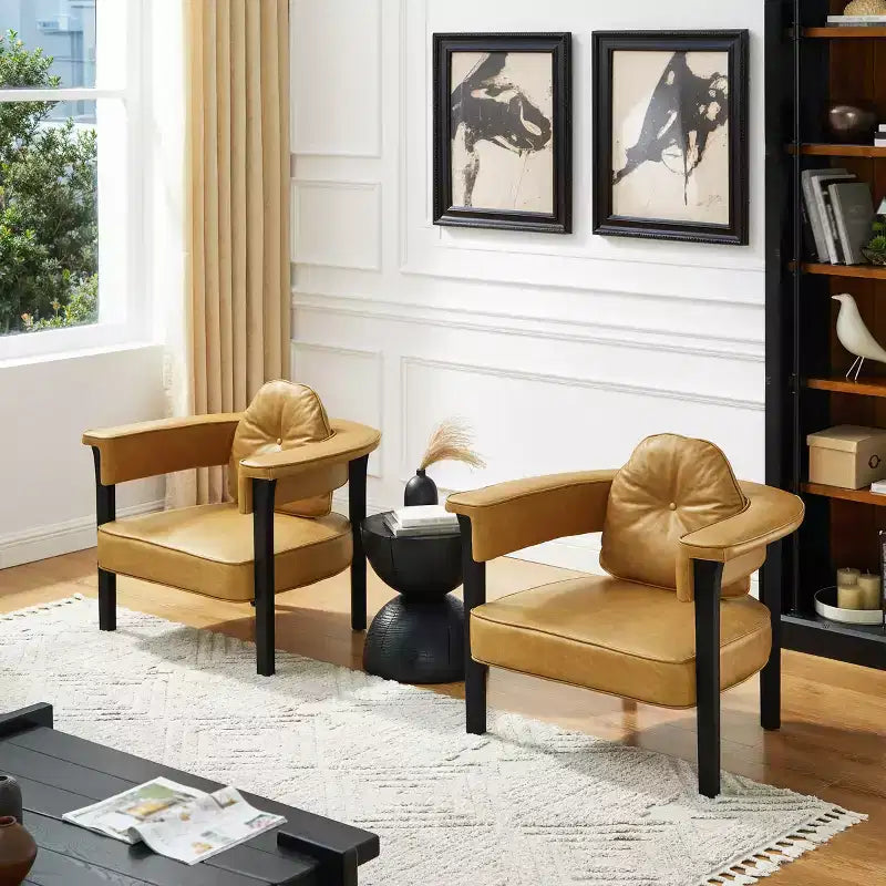 Chaise en cuir Art Leon avec cadre en frêne