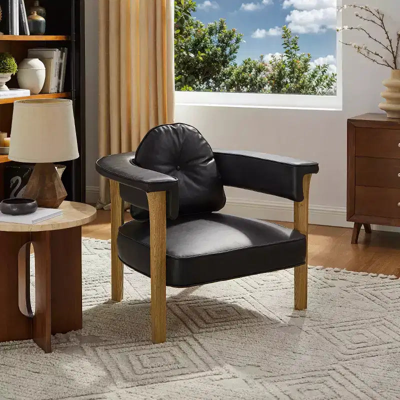 Chaise en cuir Art Leon avec cadre en frêne