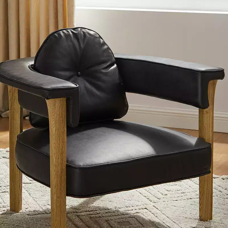 Chaise en cuir Art Leon avec cadre en frêne