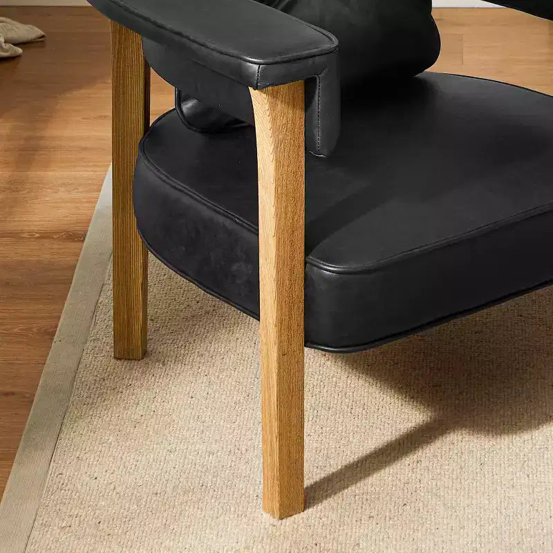 Chaise en cuir Art Leon avec cadre en frêne
