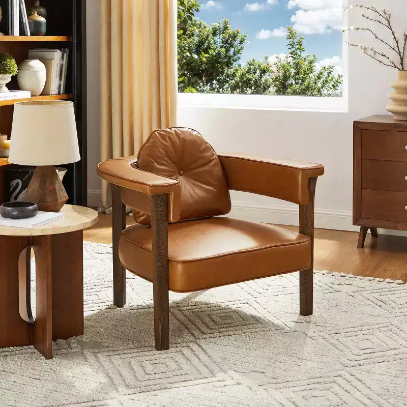 Chaise en cuir Art Leon avec cadre en frêne