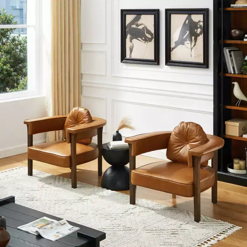Chaise en cuir Art Leon avec cadre en frêne