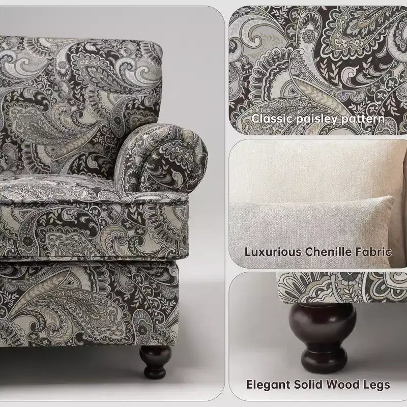 Fauteuil tapissé de fleurs - Tissu chenille, fauteuil confortable pour salon, chambre ou bureau