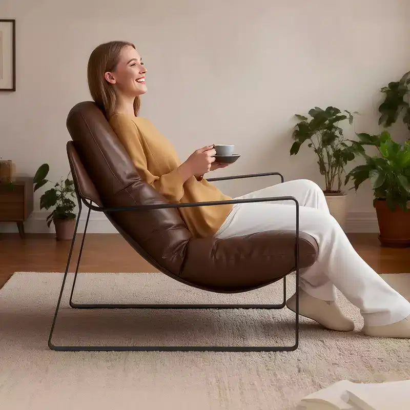 VEVOR Accent Chair, Modern PU Leather Armchair, Cozy Upholstered Chair, with Soft Foam Cushioning, Sturdy Metal Frame, and Detachable Cushion, Brown