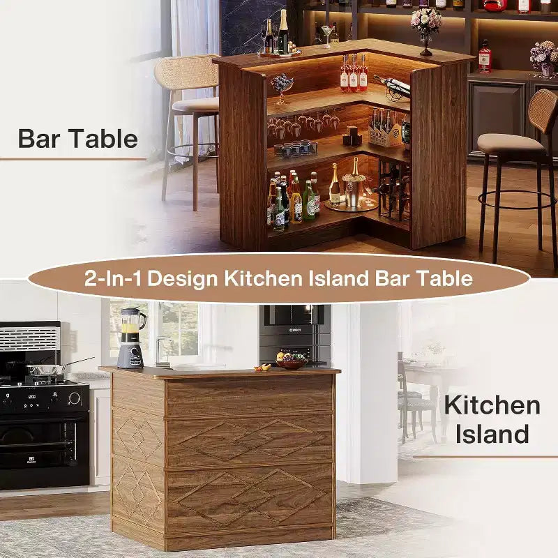 Meuble de bar en L, Table d'angle à liqueur à 4 niveaux avec porte-verres et étagères de rangement, pour cuisine, salon, bar à domicile
