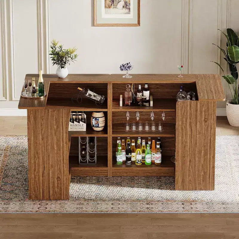 Meuble de bar en L, Table d'angle à liqueur à 4 niveaux avec porte-verres et étagères de rangement, pour cuisine, salon, bar à domicile