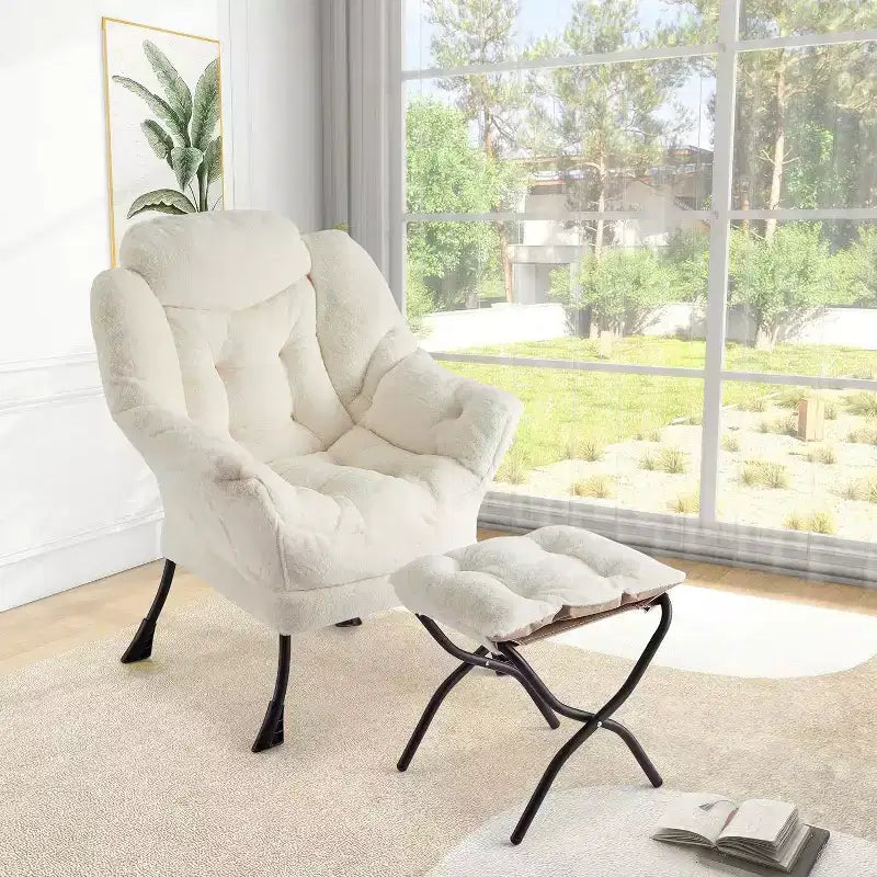 Acekool Lounge Set - Plush Chair & Ottoman with Side Pocket