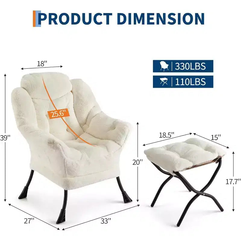 Acekool Lounge Set - Plush Chair & Ottoman with Side Pocket