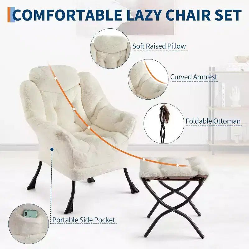 Acekool Lounge Set - Plush Chair & Ottoman with Side Pocket