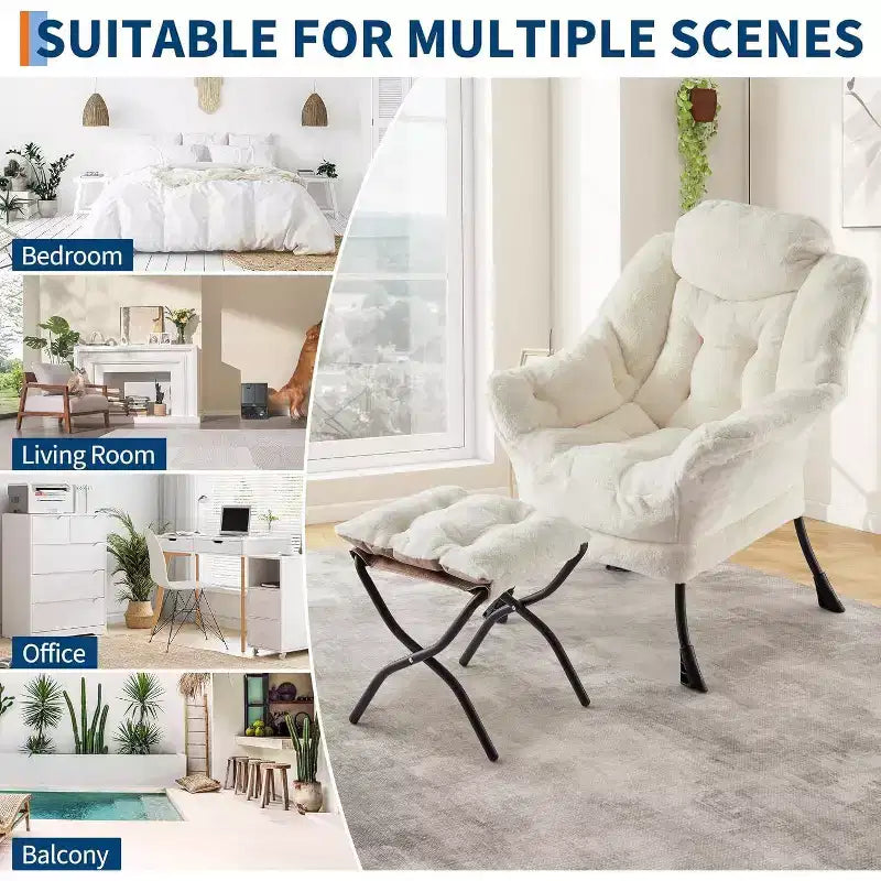 Acekool Lounge Set - Plush Chair & Ottoman with Side Pocket