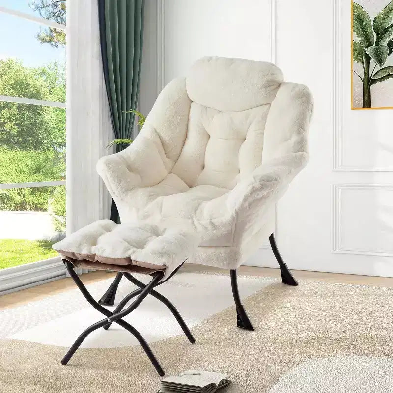 Acekool Lounge Set - Plush Chair & Ottoman with Side Pocket