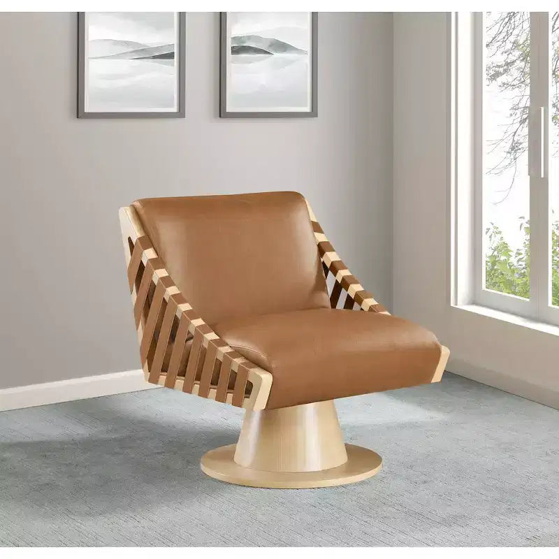 Meridian Furniture,Millwin Vegan Leather Swivel Accent Chair