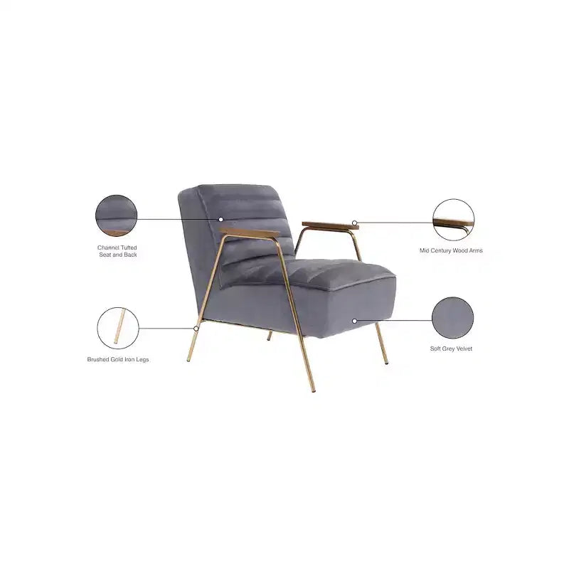 Meridian Furniture,Woodford Grey Velvet Accent Chair