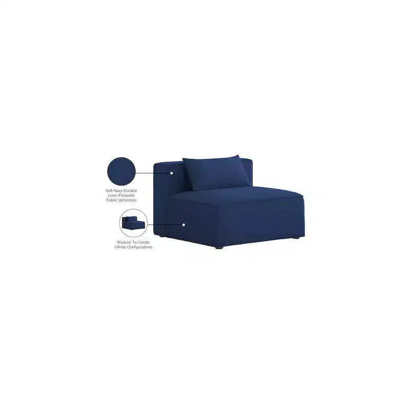 Meridian Furniture, Chaise sans accoudoirs Cube Navy en lin texturé durable