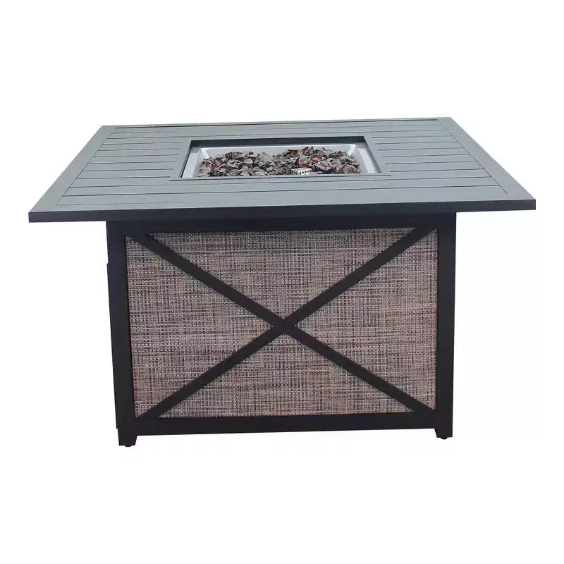 Ensemble de foyer carré 5 pièces Courtyard Casual Santa Fe avec fauteuils à bascule en osier pivotants Comprend un foyer carré et quatre fauteuils à bascule pivotants avec sièges en osier