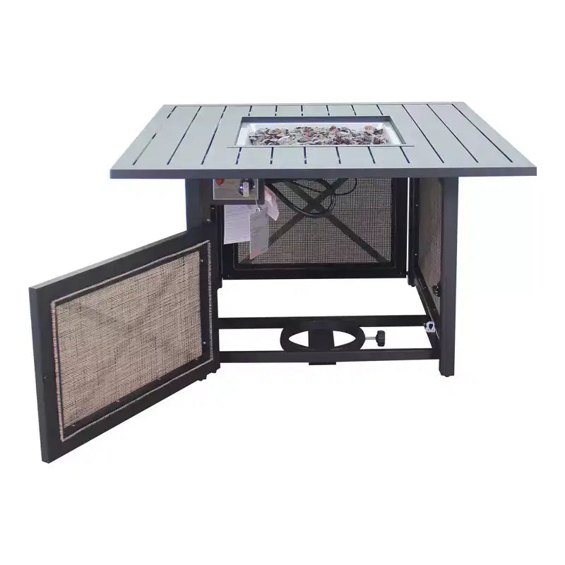 Ensemble de foyer carré 5 pièces Courtyard Casual Santa Fe avec fauteuils à bascule en osier pivotants Comprend un foyer carré et quatre fauteuils à bascule pivotants avec sièges en osier