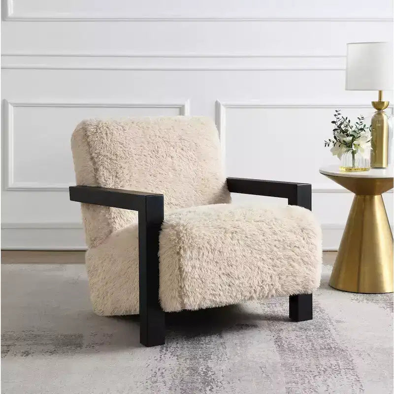Coaster Co. of America Co. of America,Paquet Faux Fur Upholstered Chair Solid Wood Arms Latte
