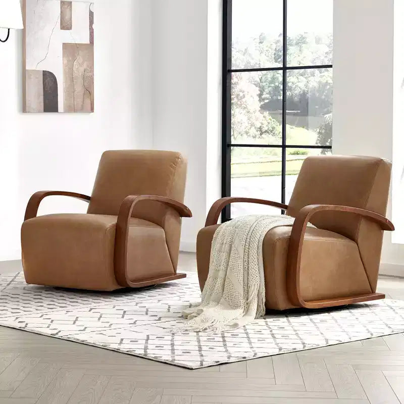Spruce&Spring Modern Swivel Accent Chair & U-Shaped Wood Armrest