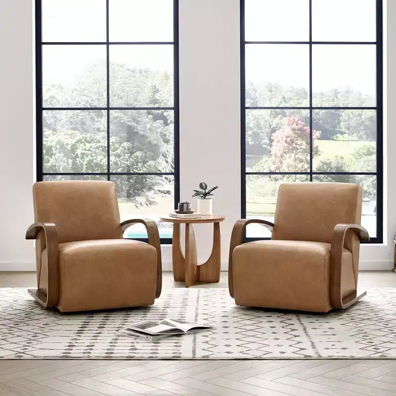 Spruce&Spring Modern Swivel Accent Chair & U-Shaped Wood Armrest