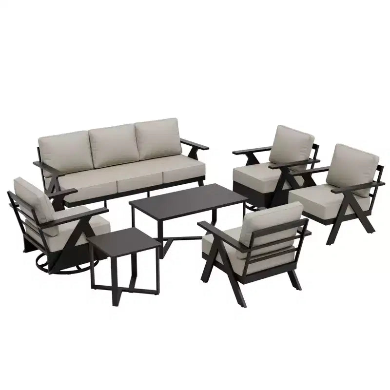EAGLE PEAK Ensemble de mobilier de jardin moderne 7 pièces en ardoise urbaine, canapé, fauteuils à bascule pivotants, chaises de patio, table basse et table d'appoint