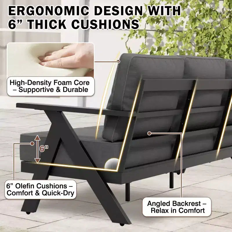 EAGLE PEAK Ensemble de mobilier de jardin moderne 7 pièces en ardoise urbaine, canapé, fauteuils à bascule pivotants, chaises de patio, table basse et table d'appoint