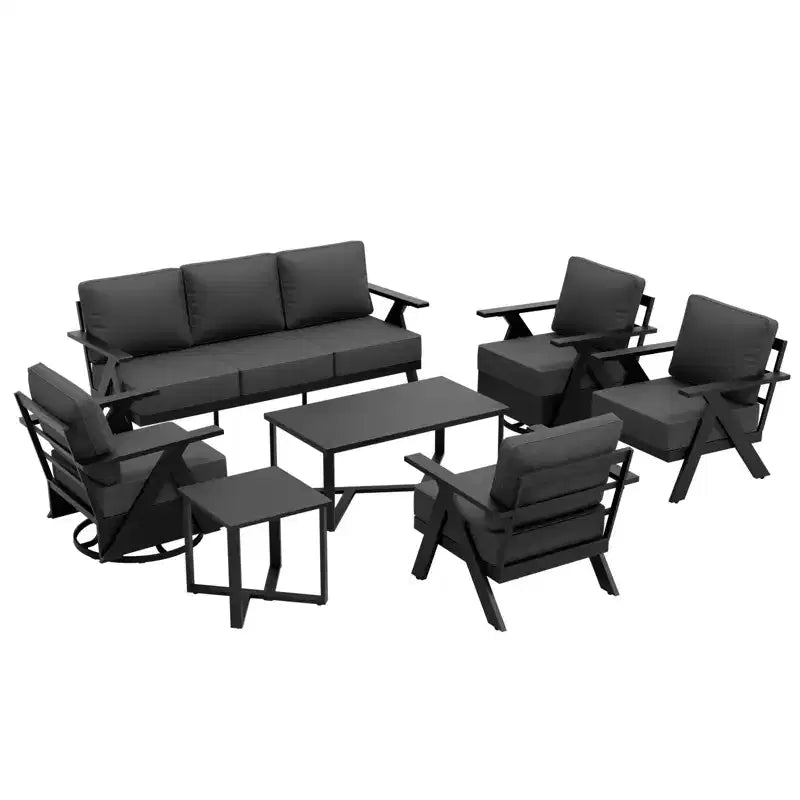EAGLE PEAK Ensemble de mobilier de jardin moderne 7 pièces en ardoise urbaine, canapé, fauteuils à bascule pivotants, chaises de patio, table basse et table d'appoint