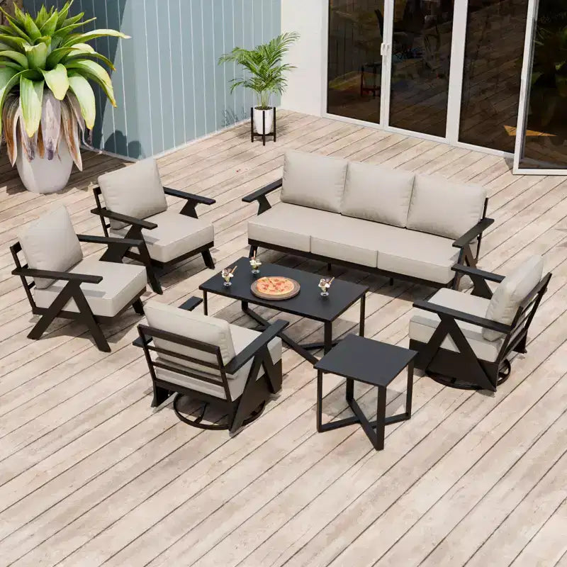 EAGLE PEAK Ensemble de mobilier de jardin moderne 7 pièces en ardoise urbaine, canapé, fauteuils à bascule pivotants, chaises de patio, table basse et table d'appoint