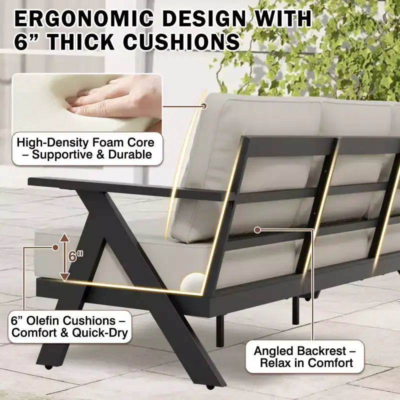 EAGLE PEAK Ensemble de mobilier de jardin moderne 7 pièces en ardoise urbaine, canapé, fauteuils à bascule pivotants, chaises de patio, table basse et table d'appoint