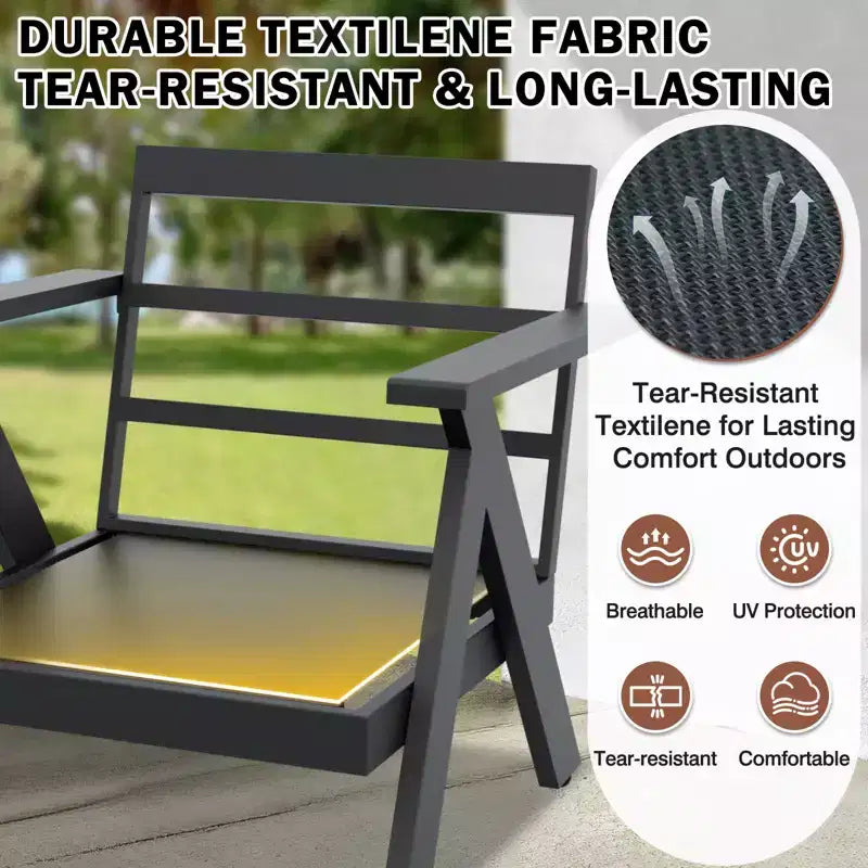 EAGLE PEAK Ensemble de mobilier de jardin moderne 7 pièces en ardoise urbaine, canapé, fauteuils à bascule pivotants, chaises de patio, table basse et table d'appoint